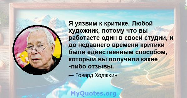 Я уязвим к критике. Любой художник, потому что вы работаете один в своей студии, и до недавнего времени критики были единственным способом, которым вы получили какие -либо отзывы.