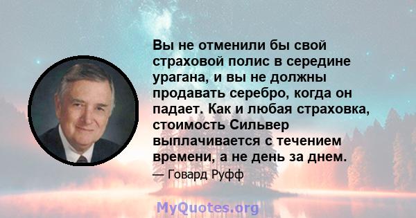 Вы не отменили бы свой страховой полис в середине урагана, и вы не должны продавать серебро, когда он падает. Как и любая страховка, стоимость Сильвер выплачивается с течением времени, а не день за днем.