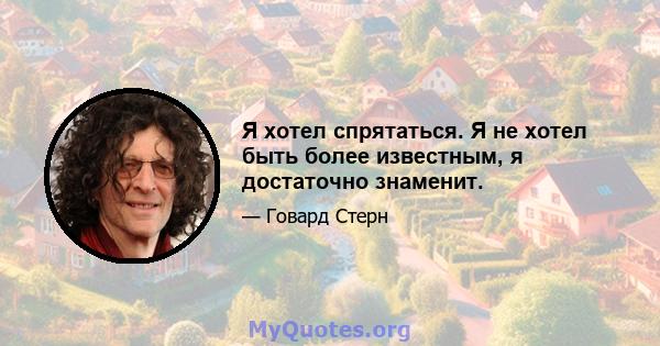 Я хотел спрятаться. Я не хотел быть более известным, я достаточно знаменит.