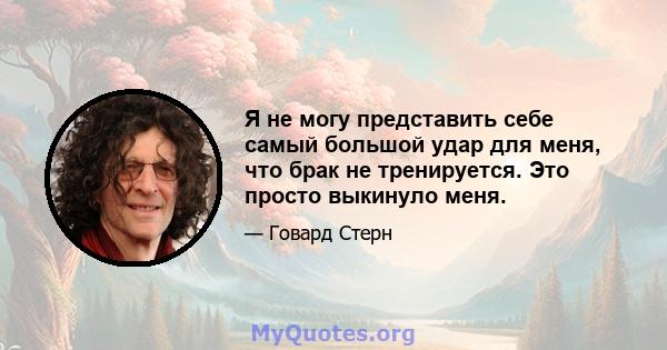 Я не могу представить себе самый большой удар для меня, что брак не тренируется. Это просто выкинуло меня.