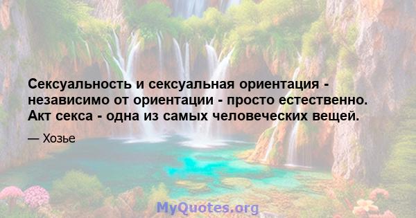 Сексуальность и сексуальная ориентация - независимо от ориентации - просто естественно. Акт секса - одна из самых человеческих вещей.