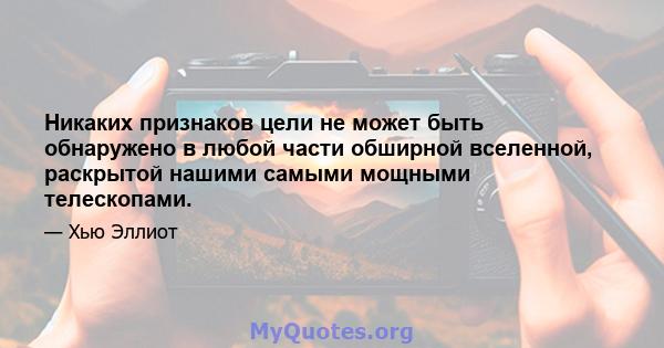 Никаких признаков цели не может быть обнаружено в любой части обширной вселенной, раскрытой нашими самыми мощными телескопами.