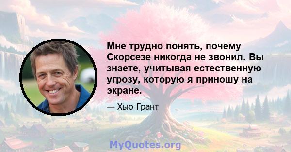 Мне трудно понять, почему Скорсезе никогда не звонил. Вы знаете, учитывая естественную угрозу, которую я приношу на экране.