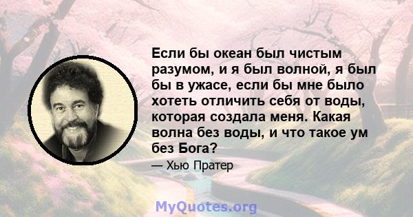 Если бы океан был чистым разумом, и я был волной, я был бы в ужасе, если бы мне было хотеть отличить себя от воды, которая создала меня. Какая волна без воды, и что такое ум без Бога?