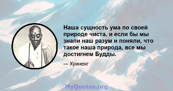 Наша сущность ума по своей природе чиста, и если бы мы знали наш разум и поняли, что такое наша природа, все мы достигнем Будды.