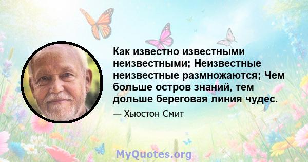 Как известно известными неизвестными; Неизвестные неизвестные размножаются; Чем больше остров знаний, тем дольше береговая линия чудес.