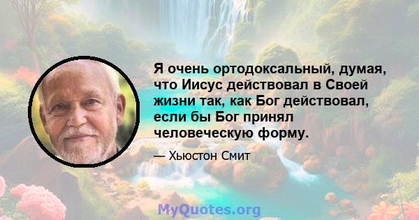 Я очень ортодоксальный, думая, что Иисус действовал в Своей жизни так, как Бог действовал, если бы Бог принял человеческую форму.