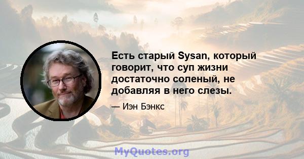 Есть старый Sysan, который говорит, что суп жизни достаточно соленый, не добавляя в него слезы.