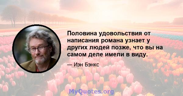 Половина удовольствия от написания романа узнает у других людей позже, что вы на самом деле имели в виду.