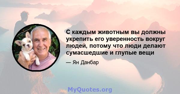 С каждым животным вы должны укрепить его уверенность вокруг людей, потому что люди делают сумасшедшие и глупые вещи