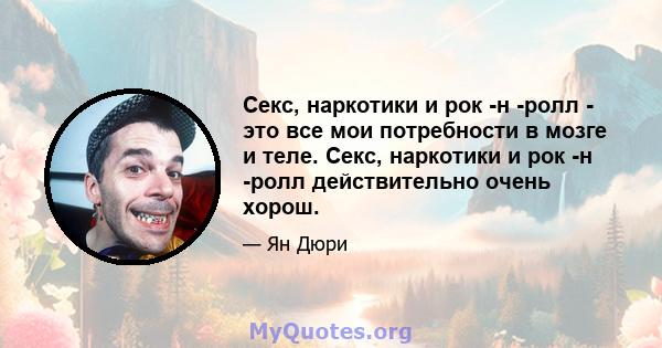 Секс, наркотики и рок -н -ролл - это все мои потребности в мозге и теле. Секс, наркотики и рок -н -ролл действительно очень хорош.