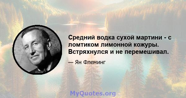 Средний водка сухой мартини - с ломтиком лимонной кожуры. Встряхнулся и не перемешивал.