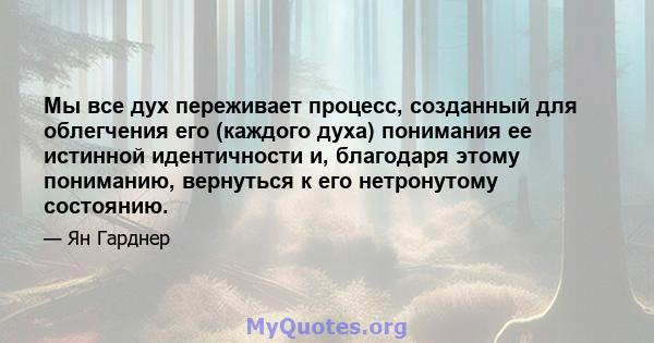 Мы все дух переживает процесс, созданный для облегчения его (каждого духа) понимания ее истинной идентичности и, благодаря этому пониманию, вернуться к его нетронутому состоянию.