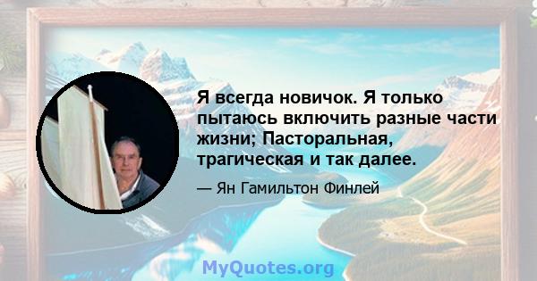 Я всегда новичок. Я только пытаюсь включить разные части жизни; Пасторальная, трагическая и так далее.