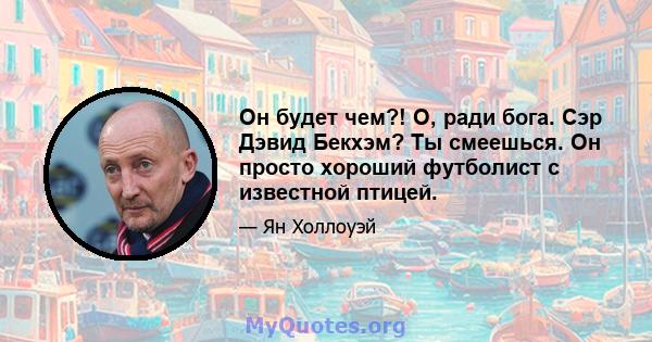 Он будет чем?! О, ради бога. Сэр Дэвид Бекхэм? Ты смеешься. Он просто хороший футболист с известной птицей.