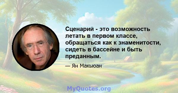 Сценарий - это возможность летать в первом классе, обращаться как к знаменитости, сидеть в бассейне и быть преданным.