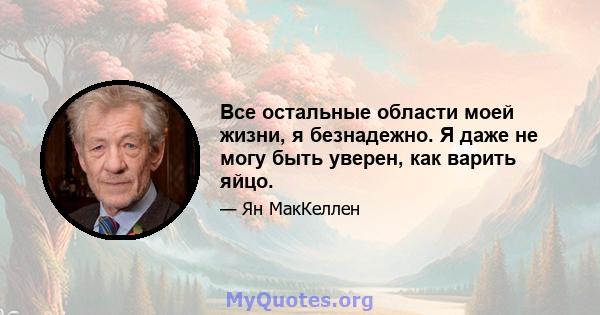 Все остальные области моей жизни, я безнадежно. Я даже не могу быть уверен, как варить яйцо.