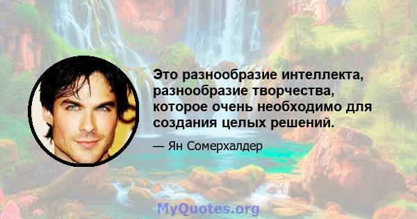 Это разнообразие интеллекта, разнообразие творчества, которое очень необходимо для создания целых решений.