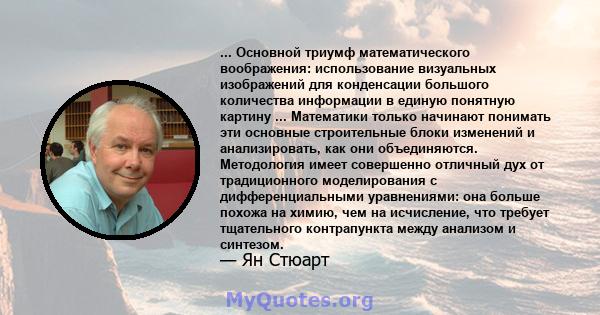 ... Основной триумф математического воображения: использование визуальных изображений для конденсации большого количества информации в единую понятную картину ... Математики только начинают понимать эти основные