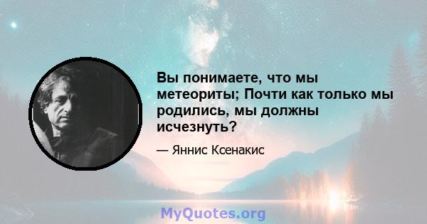 Вы понимаете, что мы метеориты; Почти как только мы родились, мы должны исчезнуть?