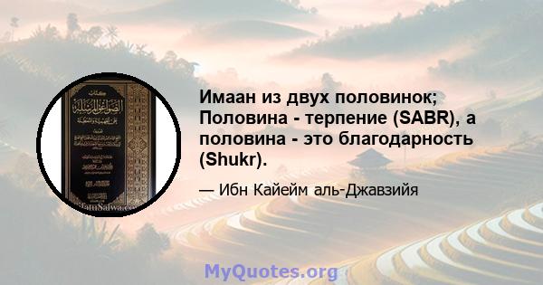 Имаан из двух половинок; Половина - терпение (SABR), а половина - это благодарность (Shukr).