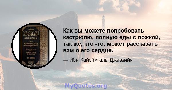 Как вы можете попробовать кастрюлю, полную еды с ложкой, так же, кто -то, может рассказать вам о его сердце.