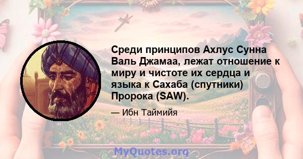 Среди принципов Ахлус Сунна Валь Джамаа, лежат отношение к миру и чистоте их сердца и языка к Сахаба (спутники) Пророка (SAW).