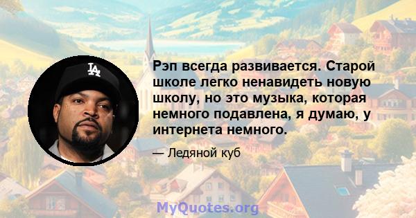 Рэп всегда развивается. Старой школе легко ненавидеть новую школу, но это музыка, которая немного подавлена, я думаю, у интернета немного.