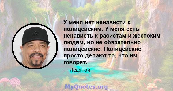 У меня нет ненависти к полицейским. У меня есть ненависть к расистам и жестоким людям, но не обязательно полицейские. Полицейские просто делают то, что им говорят.