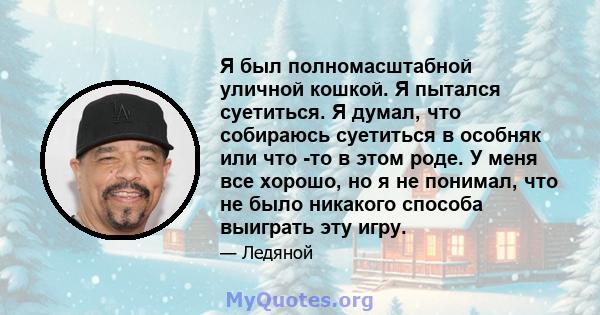 Я был полномасштабной уличной кошкой. Я пытался суетиться. Я думал, что собираюсь суетиться в особняк или что -то в этом роде. У меня все хорошо, но я не понимал, что не было никакого способа выиграть эту игру.