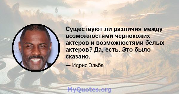 Существуют ли различия между возможностями чернокожих актеров и возможностями белых актеров? Да, есть. Это было сказано.