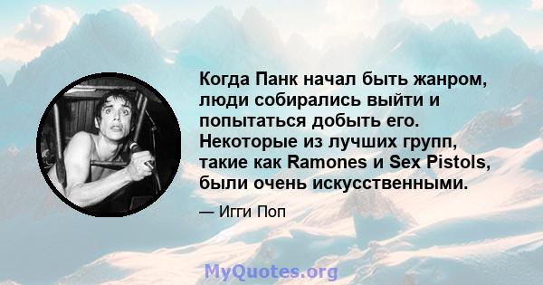 Когда Панк начал быть жанром, люди собирались выйти и попытаться добыть его. Некоторые из лучших групп, такие как Ramones и Sex Pistols, были очень искусственными.