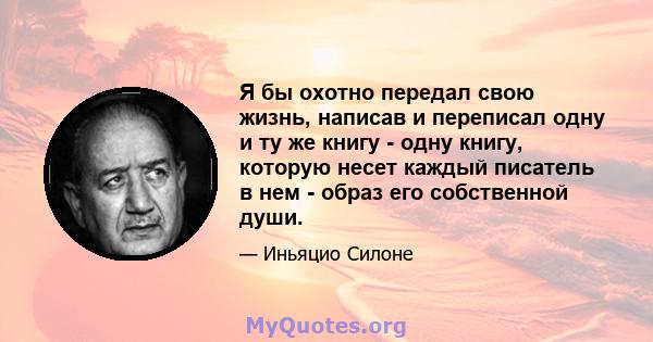 Я бы охотно передал свою жизнь, написав и переписал одну и ту же книгу - одну книгу, которую несет каждый писатель в нем - образ его собственной души.