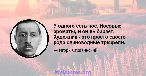 У одного есть нос. Носовые ароматы, и он выбирает. Художник - это просто своего рода свиноводные трюфели.