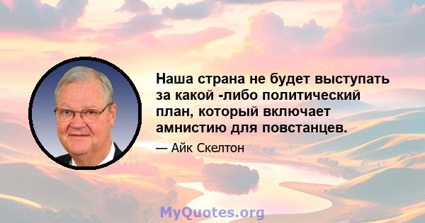 Наша страна не будет выступать за какой -либо политический план, который включает амнистию для повстанцев.