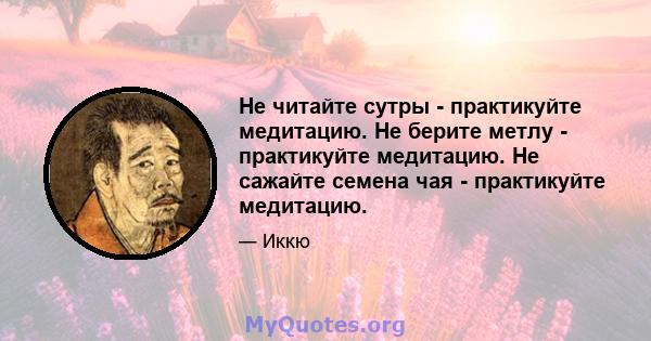 Не читайте сутры - практикуйте медитацию. Не берите метлу - практикуйте медитацию. Не сажайте семена чая - практикуйте медитацию.