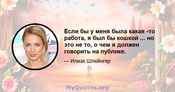 Если бы у меня была какая -то работа, я был бы кошкой ... но это не то, о чем я должен говорить на публике.