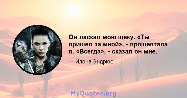 Он ласкал мою щеку. «Ты пришел за мной», - прошептала я. «Всегда», - сказал он мне.