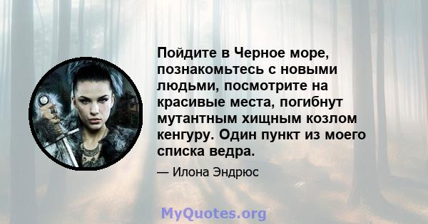 Пойдите в Черное море, познакомьтесь с новыми людьми, посмотрите на красивые места, погибнут мутантным хищным козлом кенгуру. Один пункт из моего списка ведра.