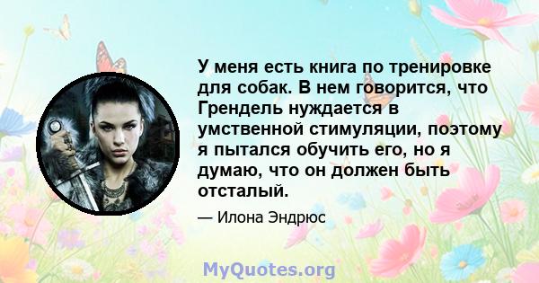 У меня есть книга по тренировке для собак. В нем говорится, что Грендель нуждается в умственной стимуляции, поэтому я пытался обучить его, но я думаю, что он должен быть отсталый.