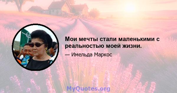 Мои мечты стали маленькими с реальностью моей жизни.