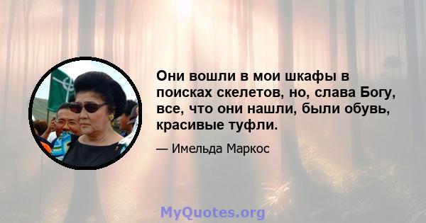 Они вошли в мои шкафы в поисках скелетов, но, слава Богу, все, что они нашли, были обувь, красивые туфли.