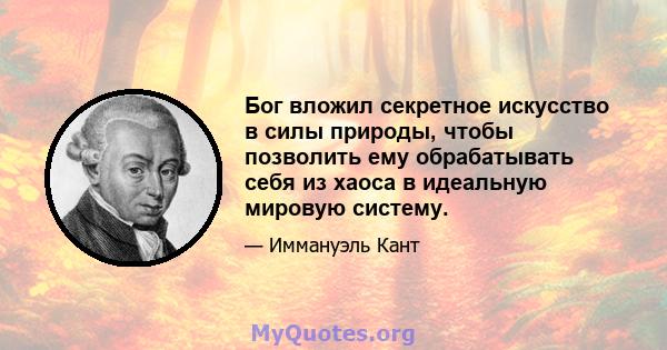 Бог вложил секретное искусство в силы природы, чтобы позволить ему обрабатывать себя из хаоса в идеальную мировую систему.