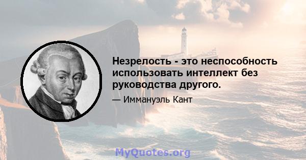 Незрелость - это неспособность использовать интеллект без руководства другого.