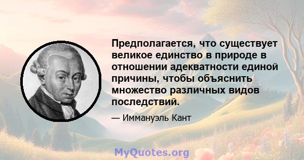 Предполагается, что существует великое единство в природе в отношении адекватности единой причины, чтобы объяснить множество различных видов последствий.