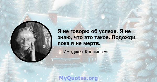 Я не говорю об успехе. Я не знаю, что это такое. Подожди, пока я не мертв.