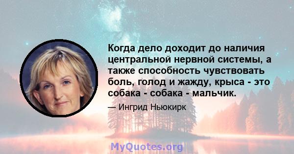 Когда дело доходит до наличия центральной нервной системы, а также способность чувствовать боль, голод и жажду, крыса - это собака - собака - мальчик.