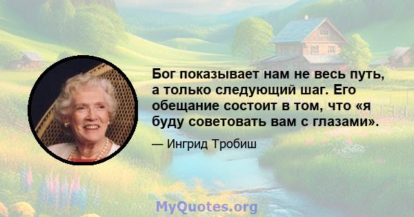 Бог показывает нам не весь путь, а только следующий шаг. Его обещание состоит в том, что «я буду советовать вам с глазами».