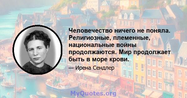 Человечество ничего не поняла. Религиозные, племенные, национальные войны продолжаются. Мир продолжает быть в море крови.