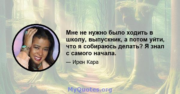 Мне не нужно было ходить в школу, выпускник, а потом уйти, что я собираюсь делать? Я знал с самого начала.